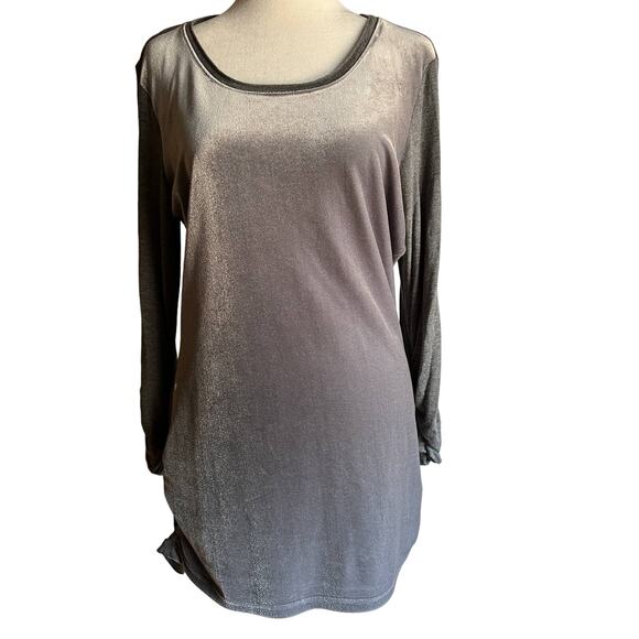 SUNDANCE | Heather Gray Dulcet Tones Velvet Ruched Detail Tee Tunic Medium - Picture 1 of 5